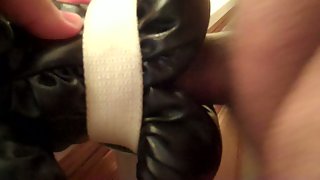 Poking my boxing gloves with vaseline