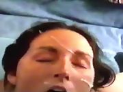 Slut wife gargling a cock for cum on her face 2
