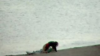 Voyeured duo public lovemaking on the beach early in the morning