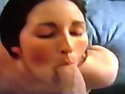 Slut wife throating cock and gobbling balls for jizz facial cumshot 2