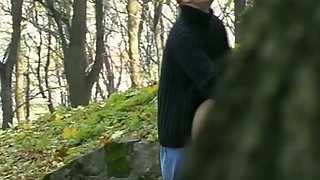 Voyeur sex blond oral and bent over romp in public park in daylight