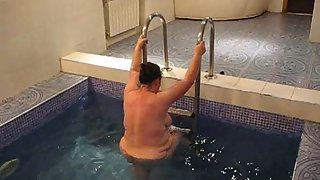 Delightful fatty granny has been mastering a pool in sauna