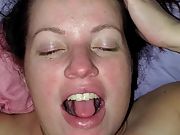 Wifey takes a mouthful of cum before guzzling