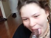 She luvs gagging on his humungous huge cock